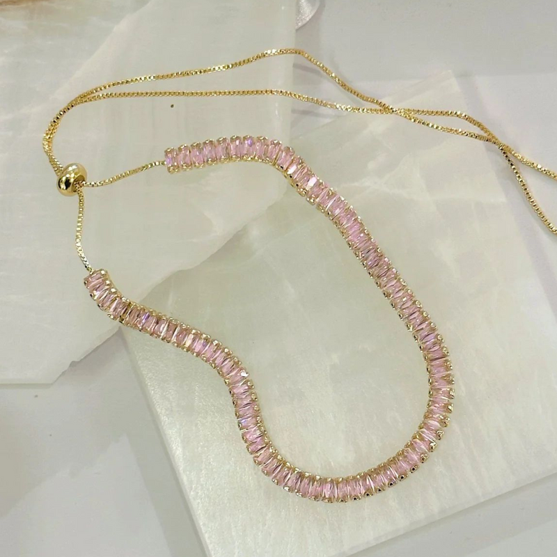 Sienna | Collier ras du cou en cristal rose avec baguette